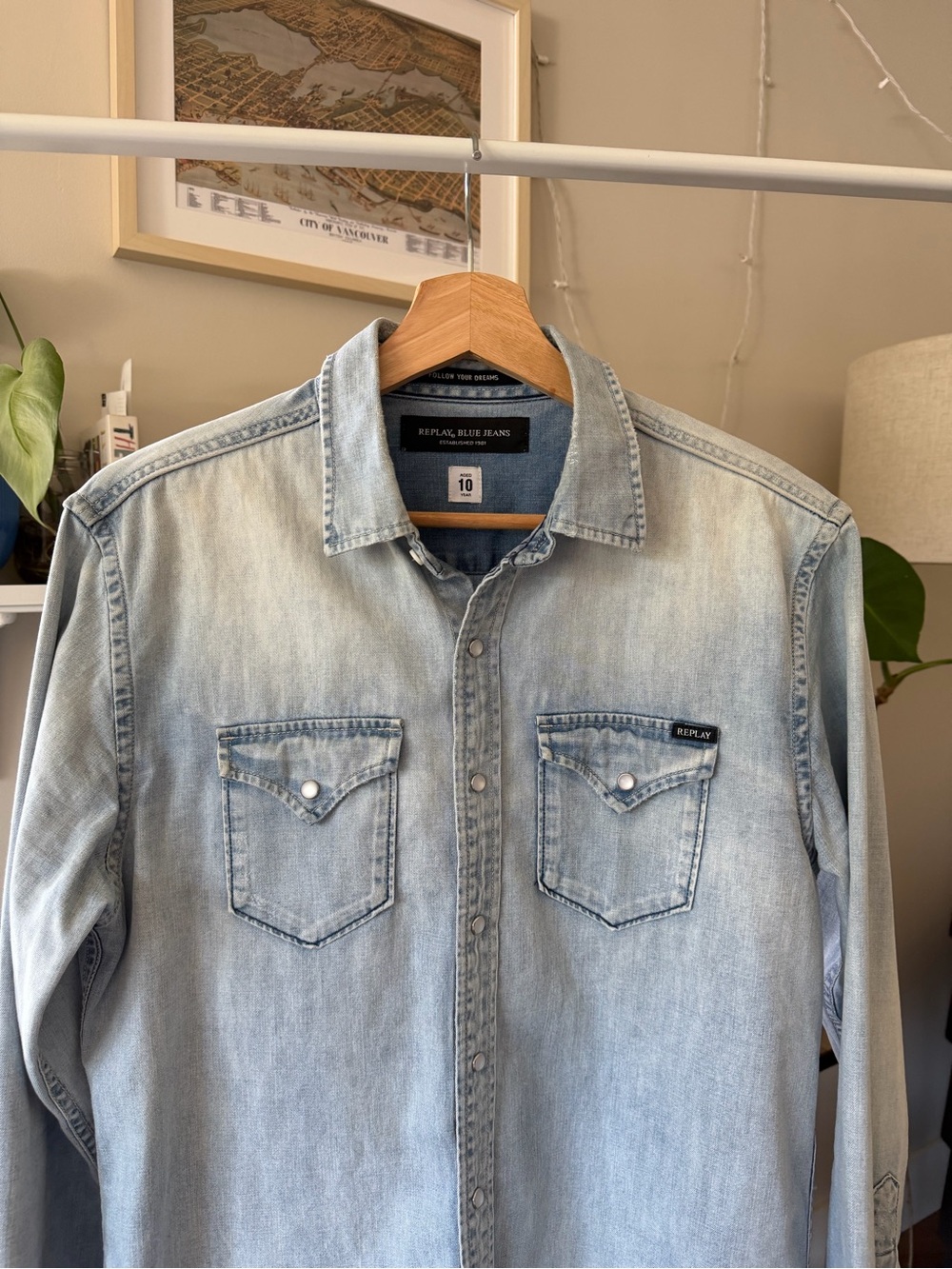 Replay Blue Jeans Light Blue Denim Shirt - Classic Western Pocket Shirt